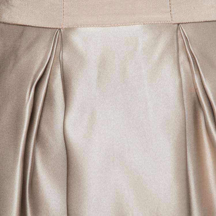 Pre Owned CH Carolina Herrera Gold & Pink Silk Satin Pleated Skirt M