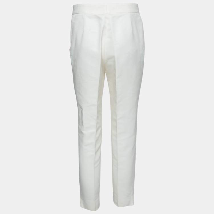 CH Carolina Herrera Off White Textured Cotton Cropped Pants M CH