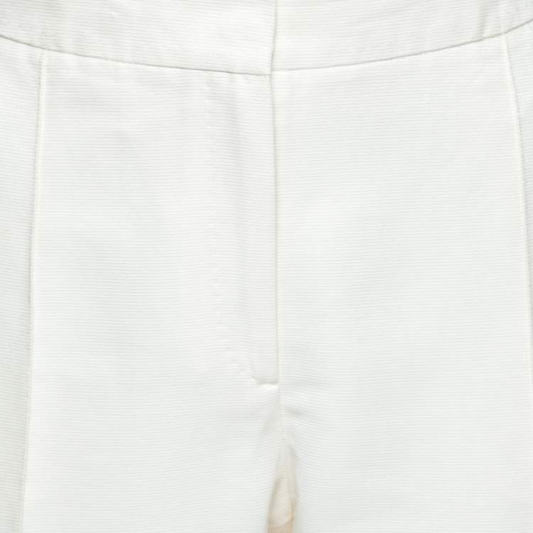 Pre Owned CH Carolina Herrera Off White Textured Cotton Cropped Pants M