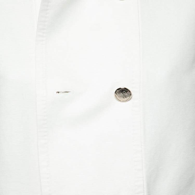 Pre Owned CH Carolina Herrera White & Navy Blue Textured Cotton Double Breasted Jacket S