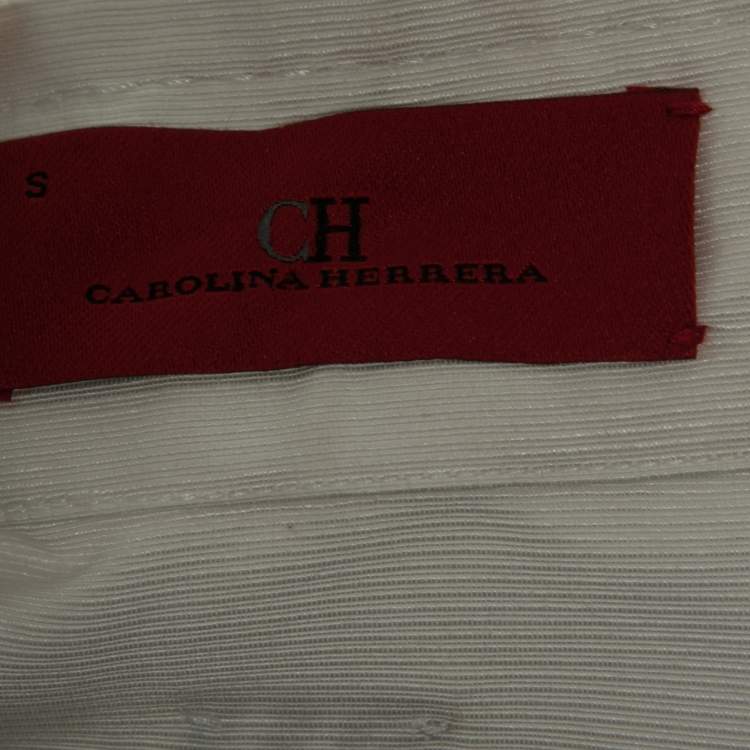 Pre Owned CH Carolina Herrera White & Navy Blue Textured Cotton Double Breasted Jacket S