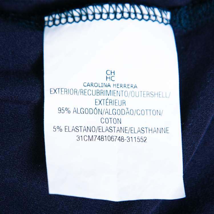 Pre Owned CH Carolina Herrera Navy Blue Cotton Floral Logo Embroidered T-Shirt XS