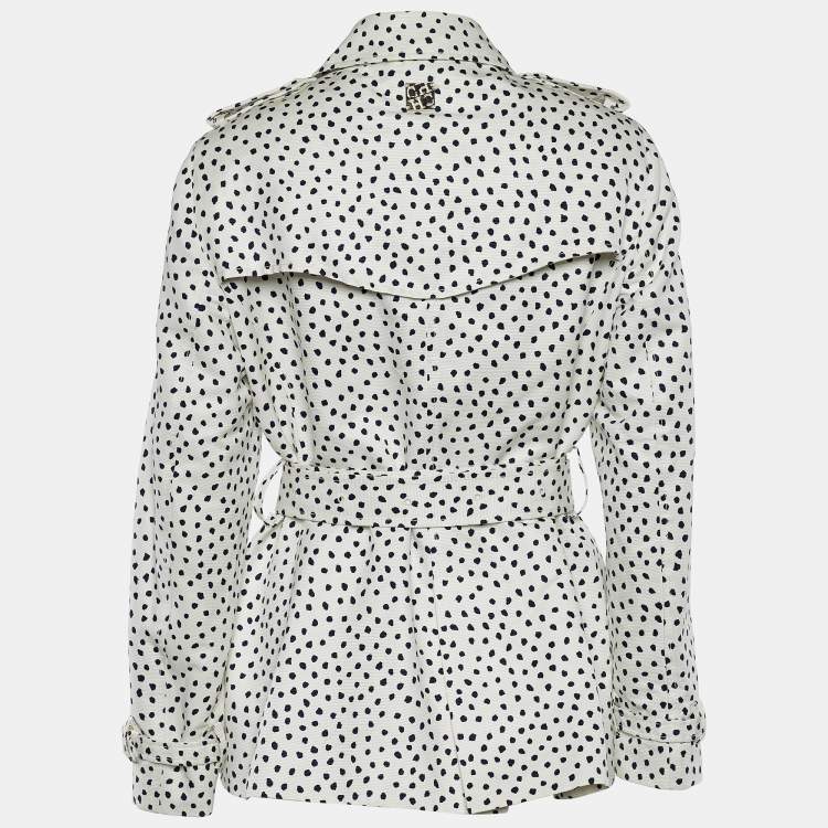 Pre Owned CH Carolina Herrera White Printed Cotton Belt Detail Coat M