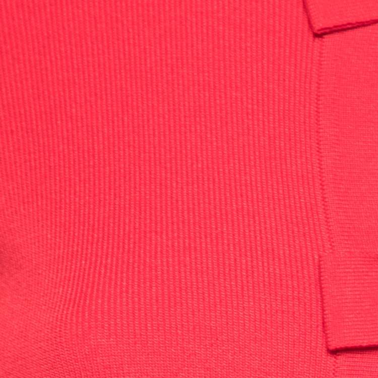 Pre Owned CH Carolina Herrera Red Knit Bow Detailed Front Long Sleeve Blouse S
