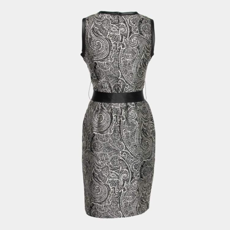 Pre Owned CH Carolina Herrera Black Paisley Jacquard Silk & Cotton Sleeveless Dress S