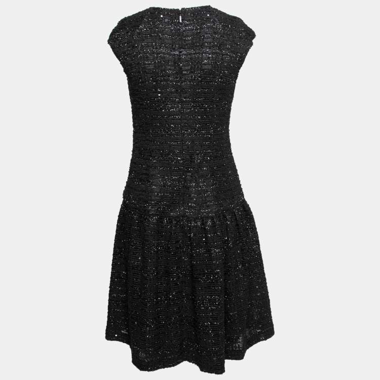 Pre Owned CH Carolina Herrera Black Sequin Embellished Lurex Knit Dress S