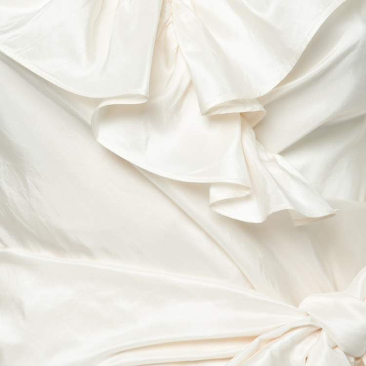 Pre Owned CH Carolina Herrera White Ruffle Detail Silk Top S
