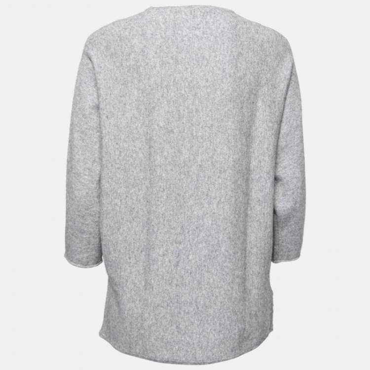 Pre Owned CH Carolina Herrera Grey Wool Bow Detail Round Neck Sweater M