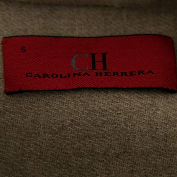 Pre Owned CH Carolina Herrera Grey Wool Button Front Peplum Jacket & Skirt Suit M