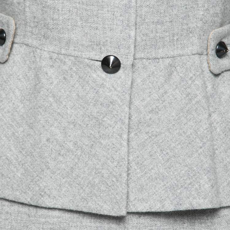 Pre Owned CH Carolina Herrera Grey Wool Button Front Peplum Jacket & Skirt Suit M