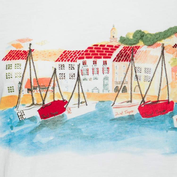 Pre Owned CH Carolina Herrera White Saint Tropez Jersey Short Sleeve T-Shirt S