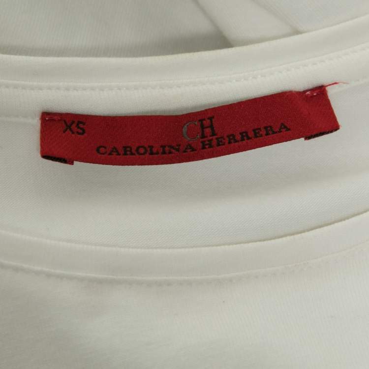 Pre Owned CH Carolina Herrera White Cotton Anchor Embroidered and Embellished Crew Neck Top XS