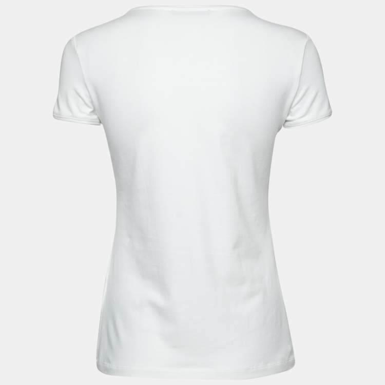 Pre Owned CH Carolina Herrera White Cotton Anchor Embroidered and Embellished Crew Neck Top XS