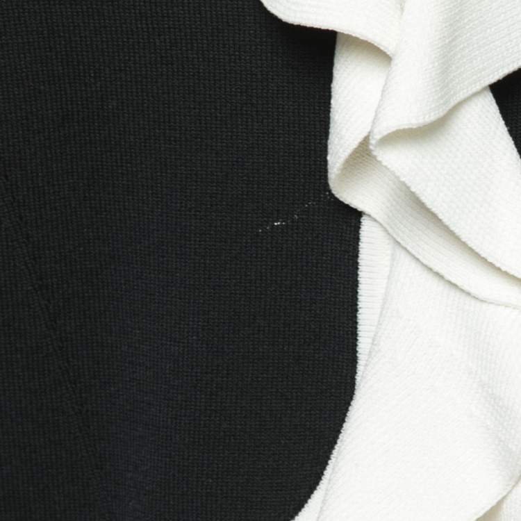 Pre Owned CH Carolina Herrera Black Knit Ruffle Trim Cardigan S