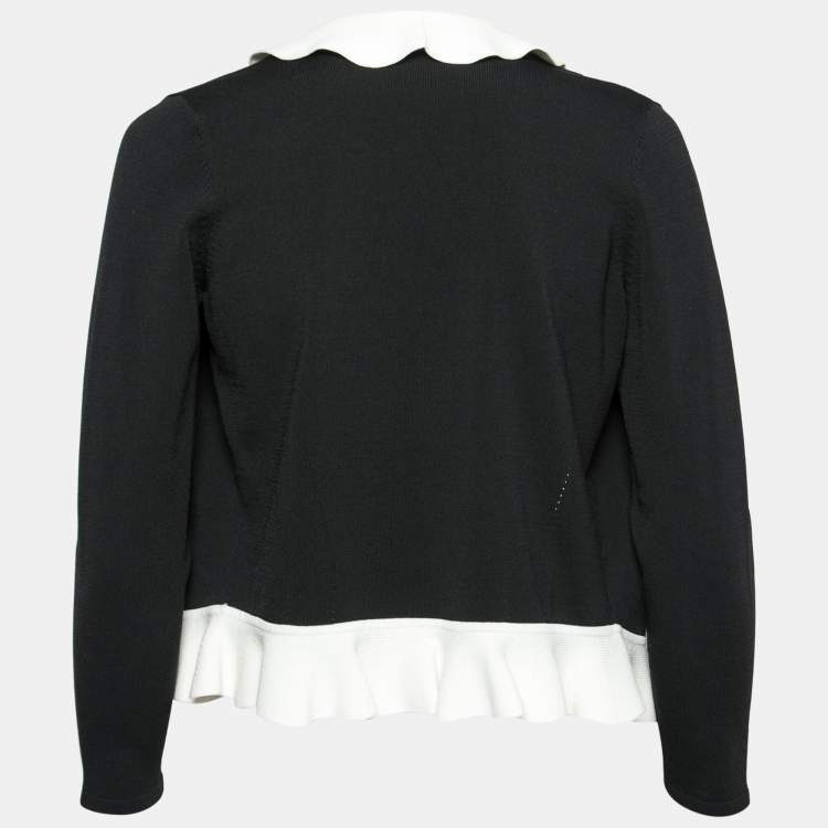 Pre Owned CH Carolina Herrera Black Knit Ruffle Trim Cardigan S