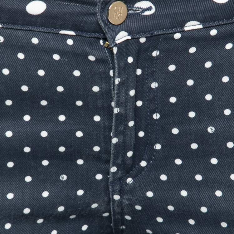 Pre Owned CH Carolina Herrera Blue Polka Dotted Denim Slim Fit Jeans S 