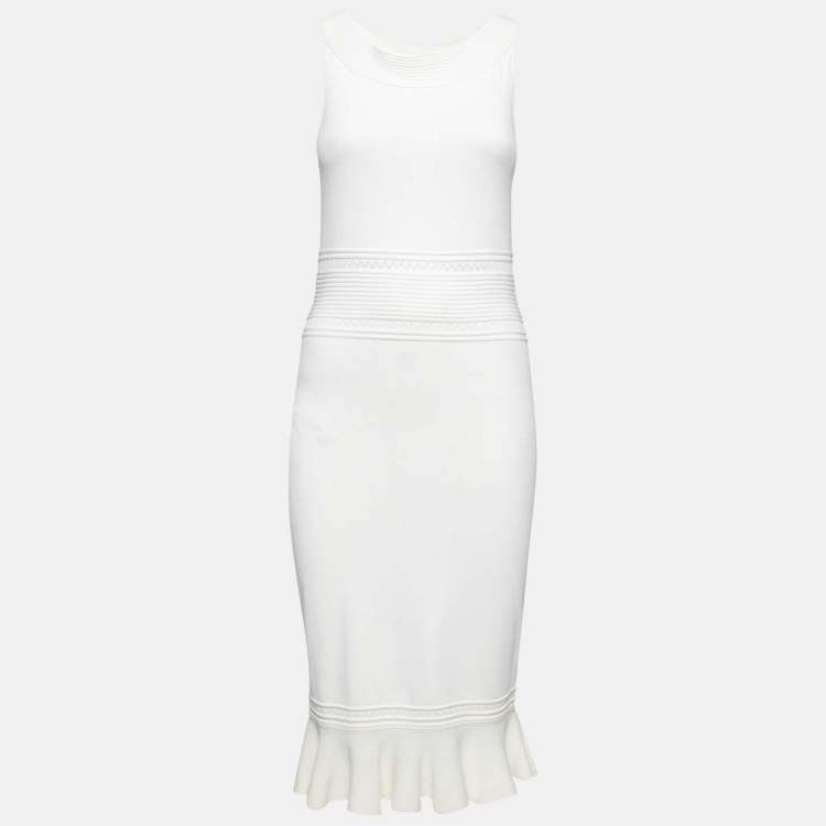Pre Owned CH Carolina Herrera White Knit Midi Dress S
