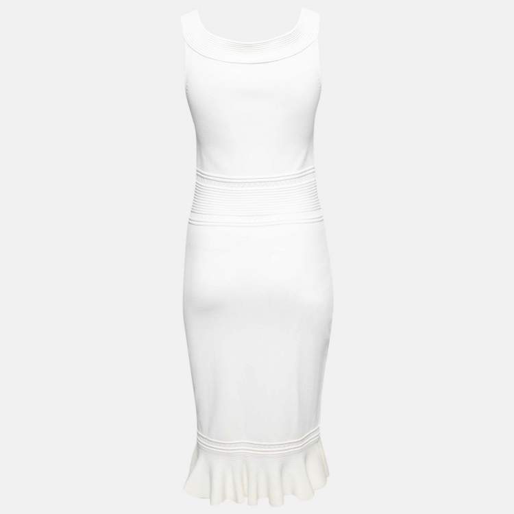 Pre Owned CH Carolina Herrera White Knit Midi Dress S