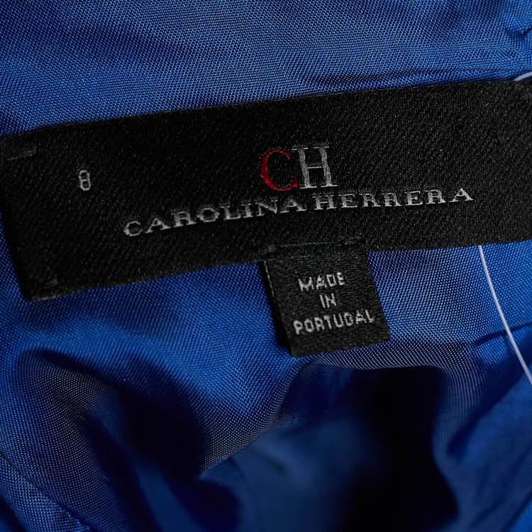 Pre Owned CH Carolina Herrera Blue Jacquard Strapless Flared Gown M