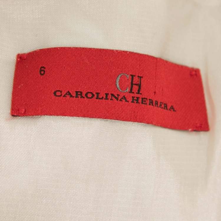 مملوكة مسبقًا CH Carolina Herrera Beige & Pink Floral Jacquard Belted Dress M