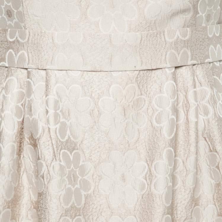 مملوكة مسبقًا CH Carolina Herrera Beige & Pink Floral Jacquard Belted Dress M