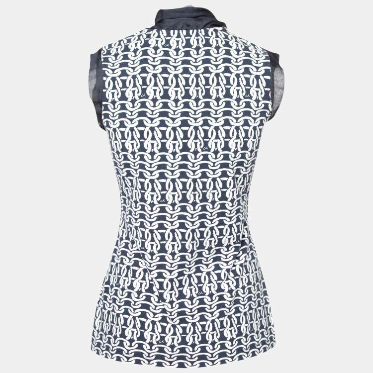 Pre Owned CH Carolina Herrera Blue Printed Cotton & Silk Trimmed Sleeveless Top S