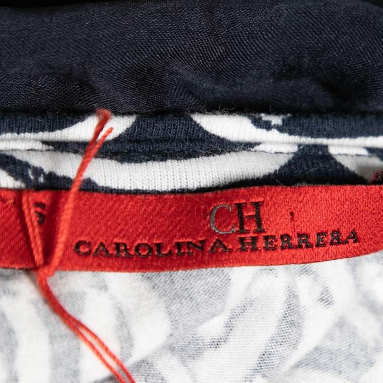 Pre Owned CH Carolina Herrera Blue Printed Cotton & Silk Trimmed Sleeveless Top S