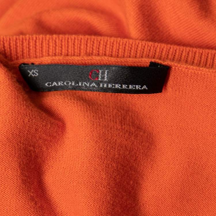 Pre Owned CH Carolina Herrera Orange Knit Long Sleeve Sweater XS