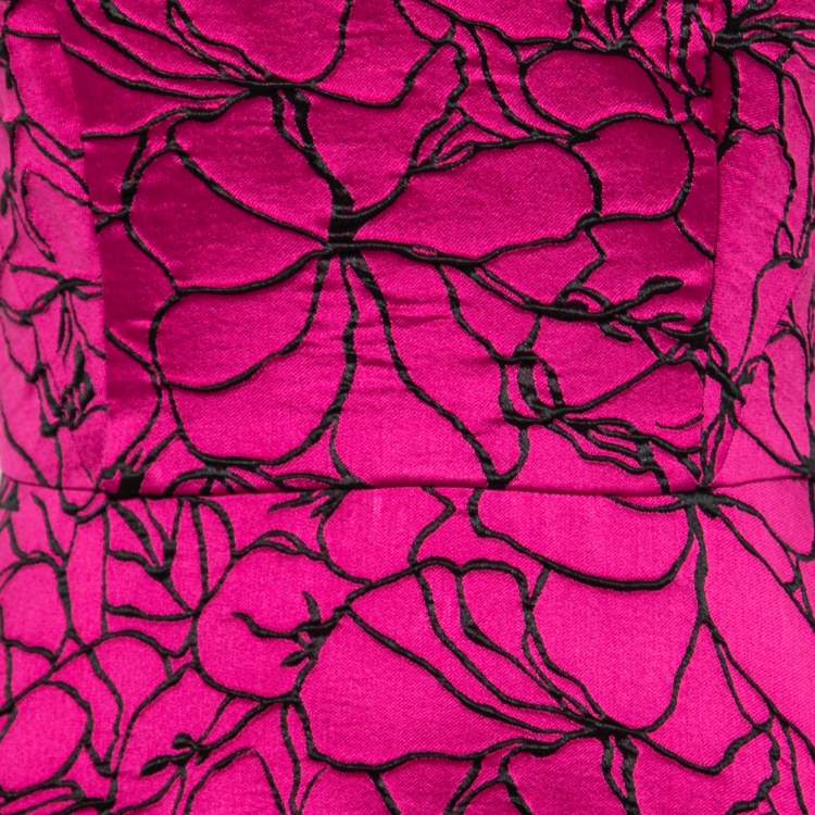 Pre Owned CH Carolina Herrera Pink Embossed Floral Jacquard Sleeveless Gown S