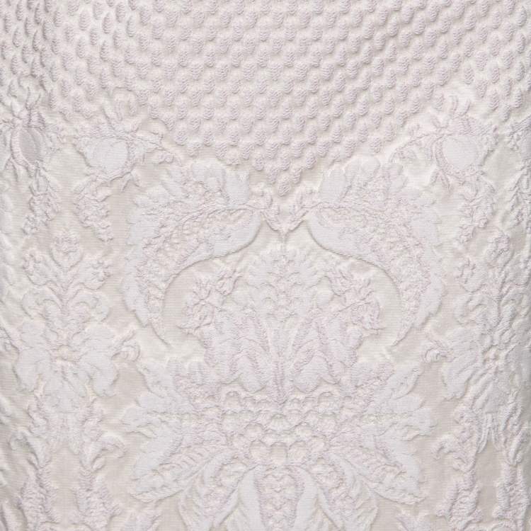 Pre Owned CH Carolina Herrera Light Pink Embossed Floral Jacquard Sheath Dress S