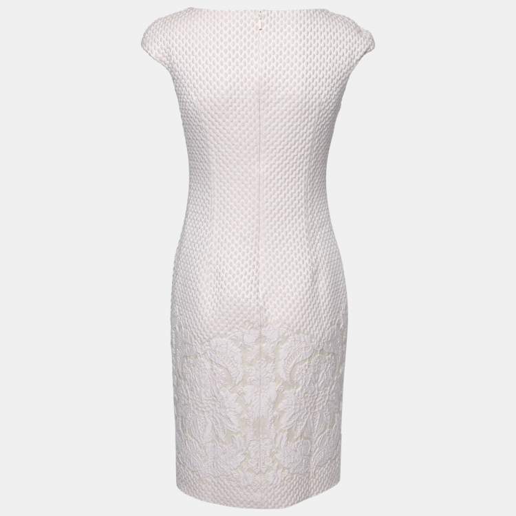 Pre Owned CH Carolina Herrera Light Pink Embossed Floral Jacquard Sheath Dress S