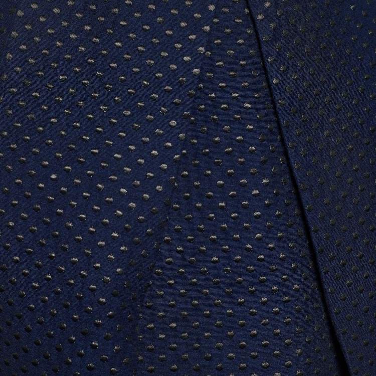 Pre Owned CH Carolina Herrera Navy Blue Dot Pattern Wool Blend Pleated Skirt L
