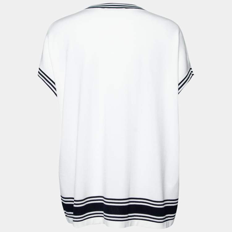 مملوكة مسبقًا CH Carolina Herrera White Knit Pocket Detailed V-Neck Oversized Top XS