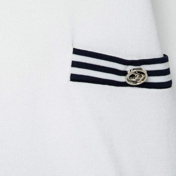 مملوكة مسبقًا CH Carolina Herrera White Knit Pocket Detailed V-Neck Oversized Top XS