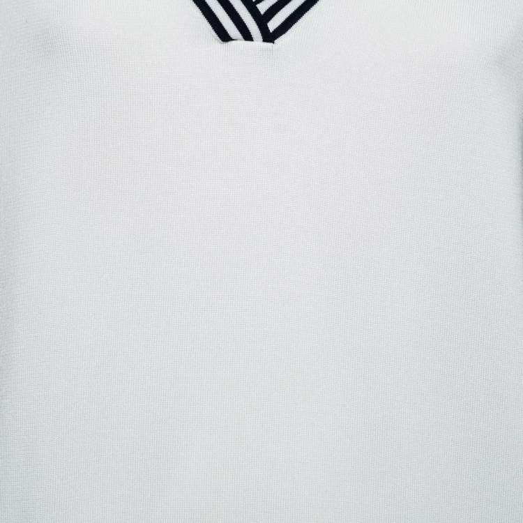 مملوكة مسبقًا CH Carolina Herrera White Knit Pocket Detailed V-Neck Oversized Top XS