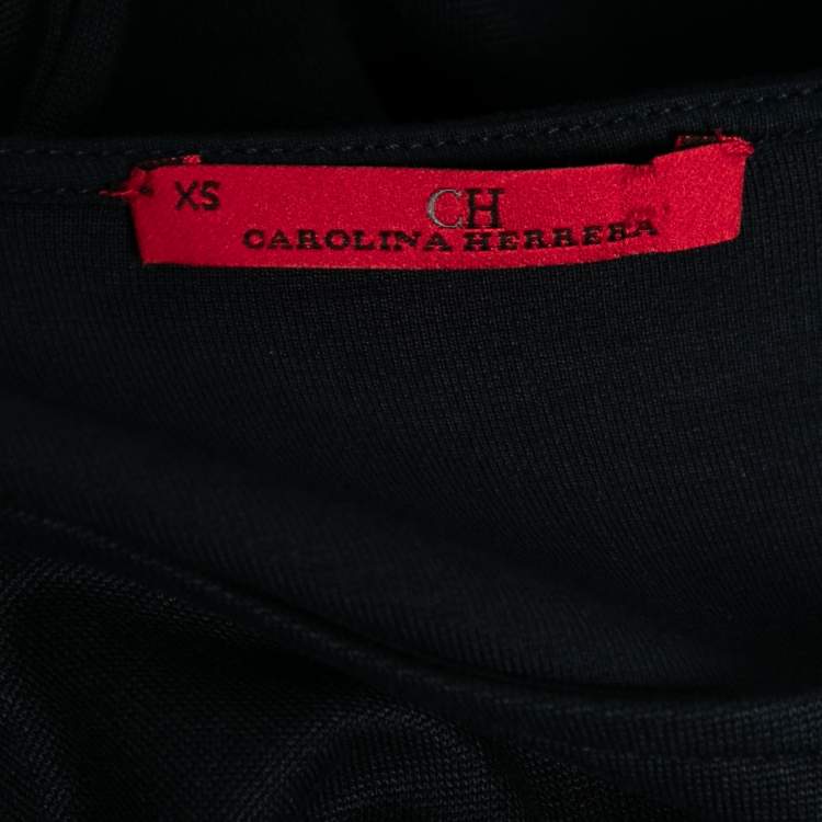 Pre Owned CH Carolina Herrera Navy Blue Knit Stripe Trimmed Oversized Top XS