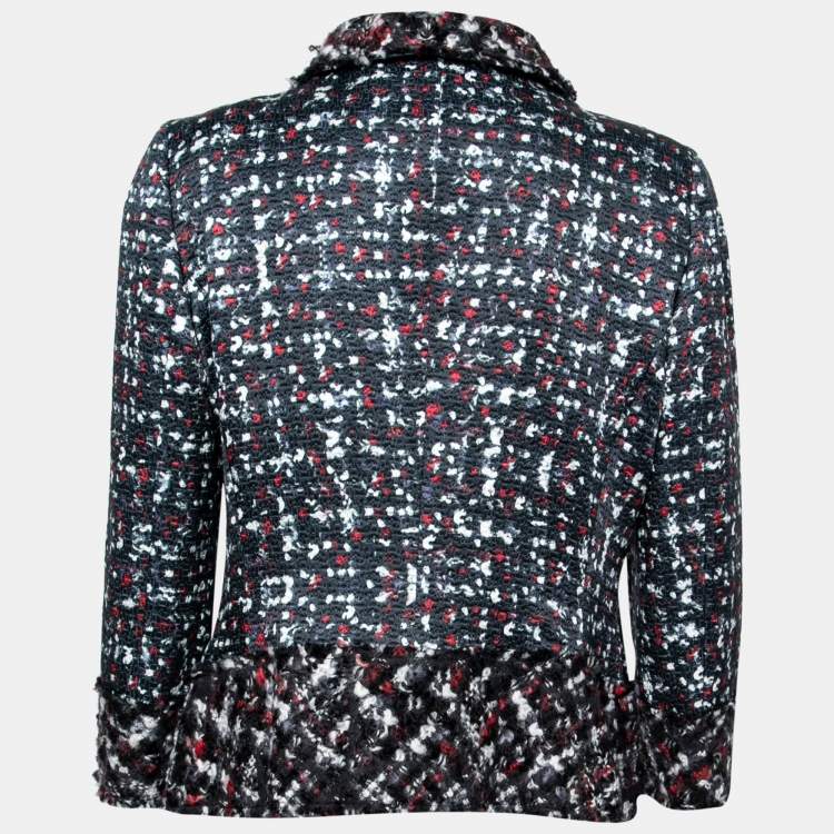Pre Owned CH Carolina Herrera Black Tweed Paneled Peplum Jacket L