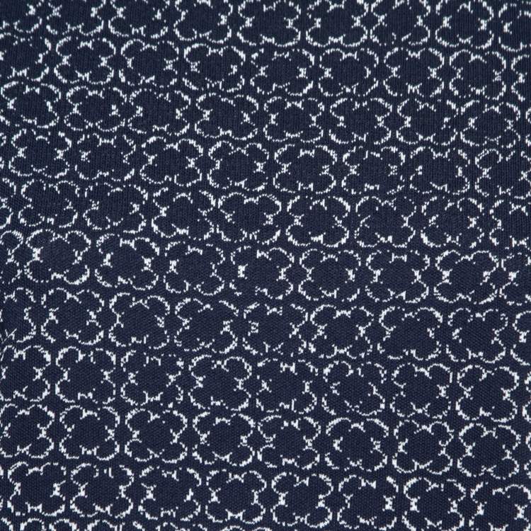 Pre Owned CH Carolina Herrera Navy Blue Patterned Jacquard Knit Short Sleeve Top M