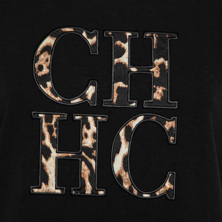 مملوكة مسبقًا CH Carolina Herrera Black Logo Embroidered Cotton T-Shirt L