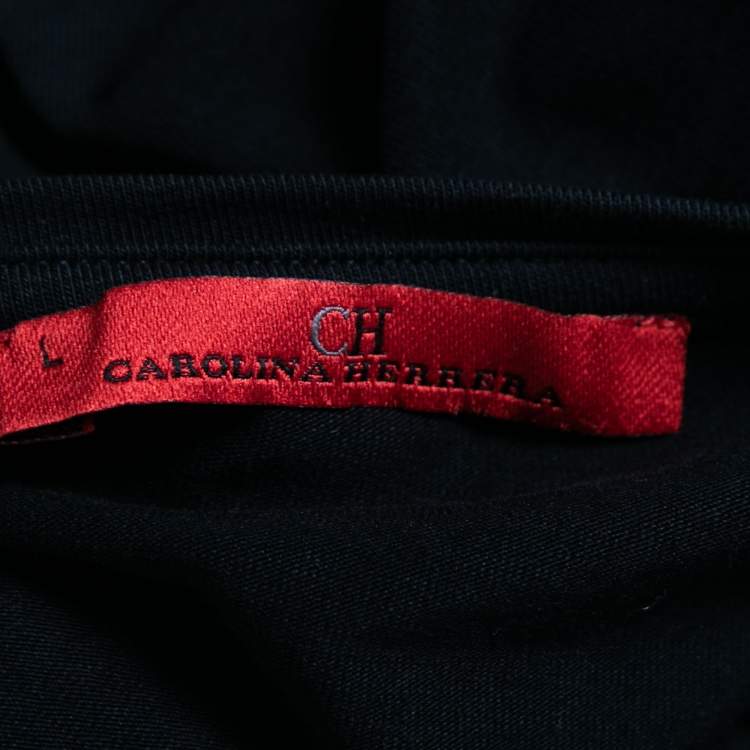 مملوكة مسبقًا CH Carolina Herrera Black Logo Embroidered Cotton T-Shirt L