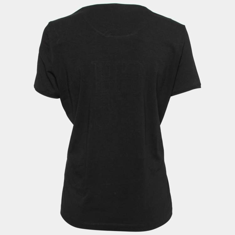 مملوكة مسبقًا CH Carolina Herrera Black Logo Embroidered Cotton T-Shirt L