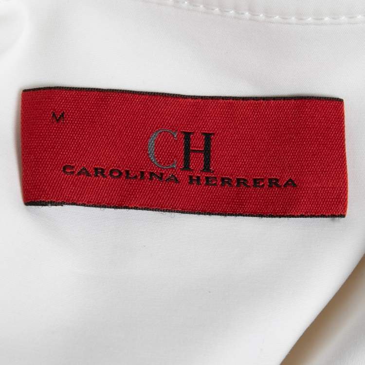 Pre Owned CH Carolina Herrera White Cotton Stretch Zip Front Peplum Jacket M