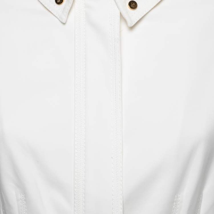 Pre Owned CH Carolina Herrera White Cotton Stretch Zip Front Peplum Jacket M