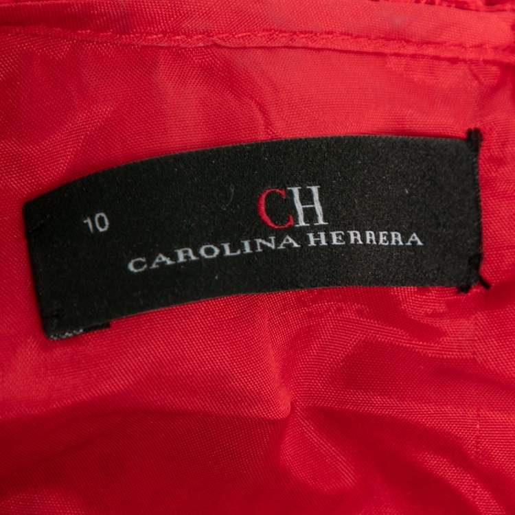 Pre Owned CH Carolina Herrera Red Floral Lace Sleeveless Maxi Dress L
