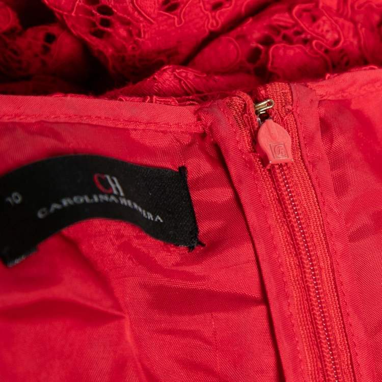 Pre Owned CH Carolina Herrera Red Floral Lace Sleeveless Maxi Dress L