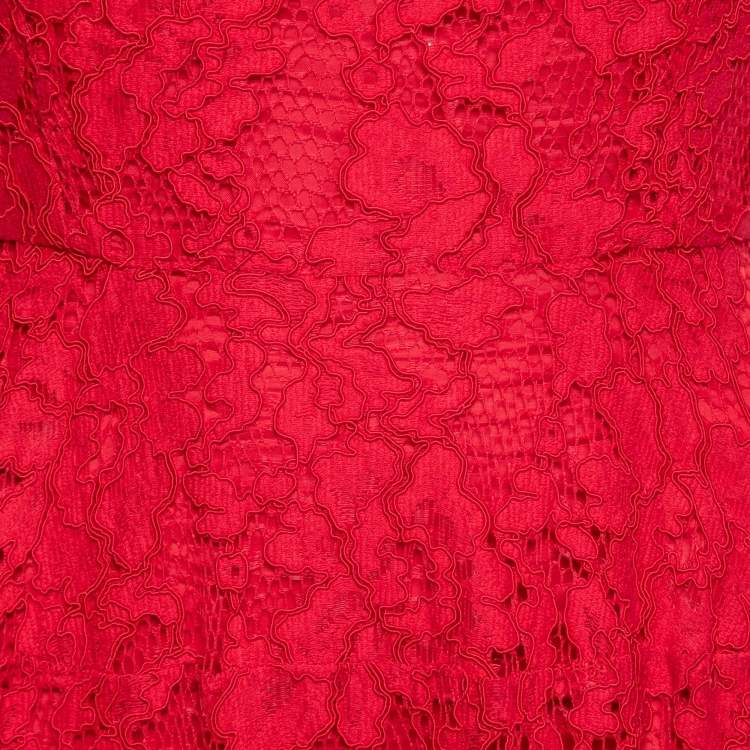 Pre Owned CH Carolina Herrera Red Floral Lace Sleeveless Maxi Dress L