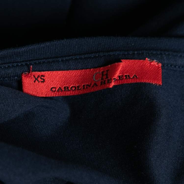 مملوكة مسبقًا CH Carolina Herrera Navy Blue Cotton Logo Embroidered T-Shirt XS