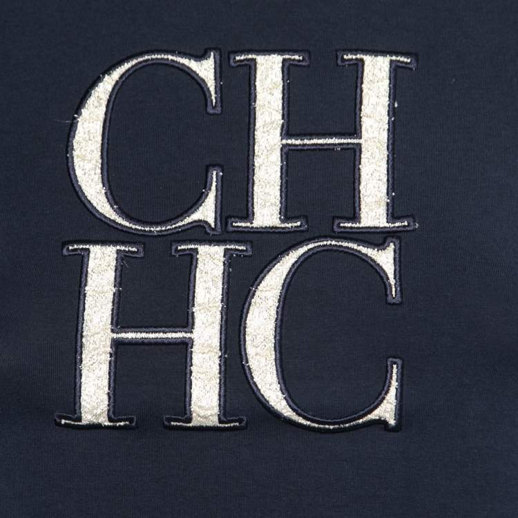 مملوكة مسبقًا CH Carolina Herrera Navy Blue Cotton Logo Embroidered T-Shirt XS