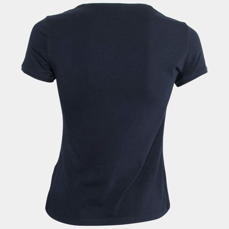 مملوكة مسبقًا CH Carolina Herrera Navy Blue Cotton Logo Embroidered T-Shirt XS