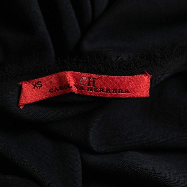 Pre Owned CH Carolina Herrera Black Cotton Bow Applique T-Shirt XS